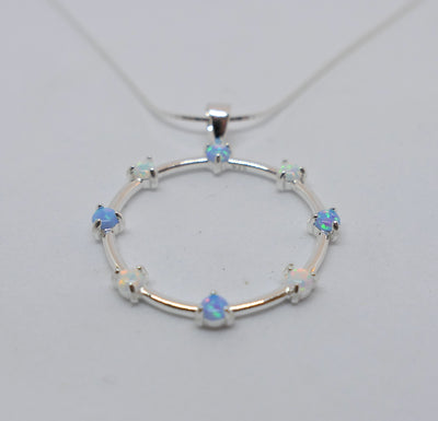 Blue & White Opal Circle Pendant