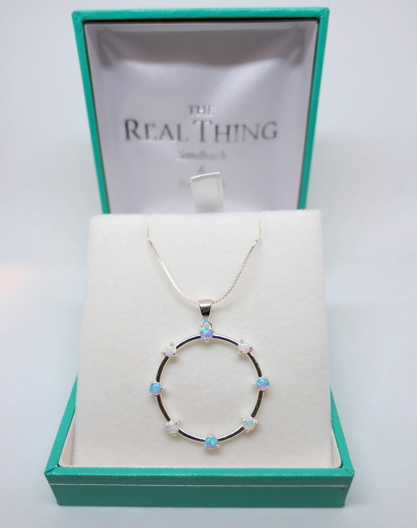 Blue & White Opal Circle Pendant