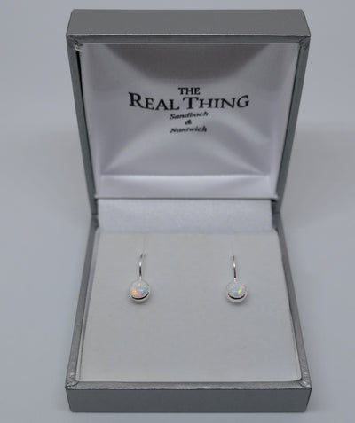 White Opal Round Drop Earrings