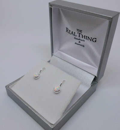 White Opal Round Drop Earrings