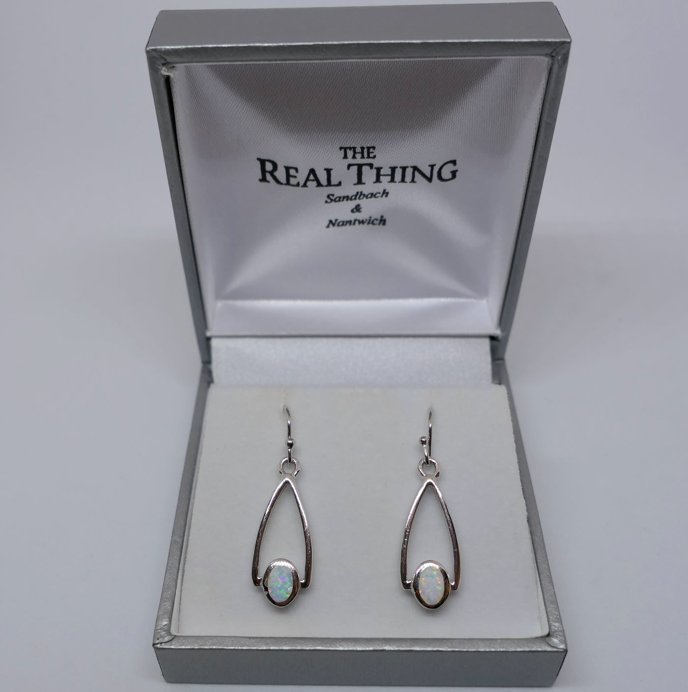 White Opal Stirrup Drop Earrings