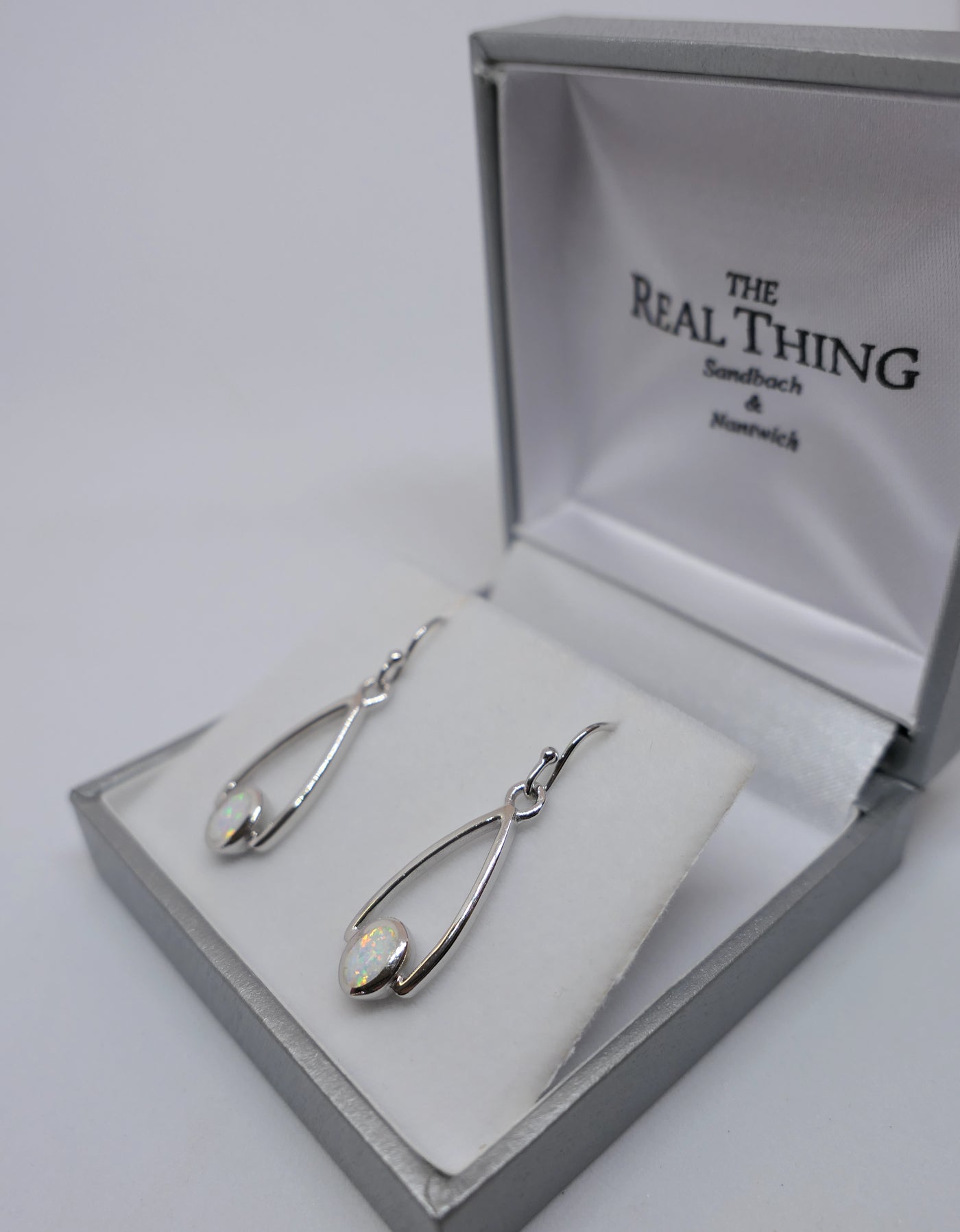 White Opal Stirrup Drop Earrings