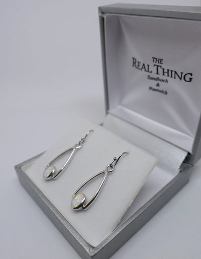 White Opal Stirrup Drop Earrings