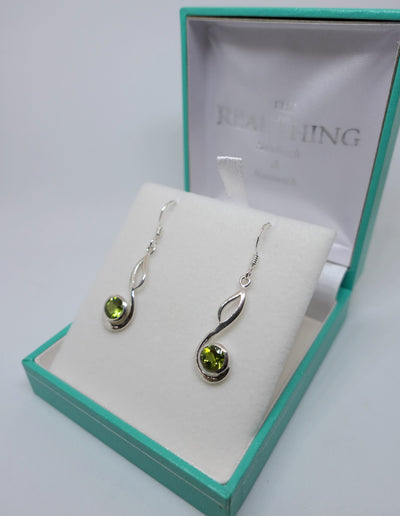 Long Swirl Peridot Drop Earrings