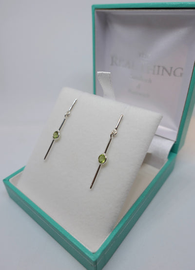 Peridot Long Bar Drop Earrings