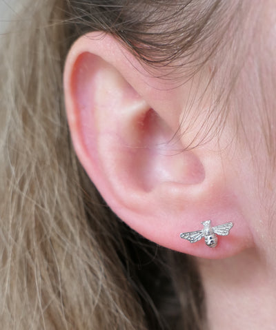 Silver Intricate Bee Stud Earrings