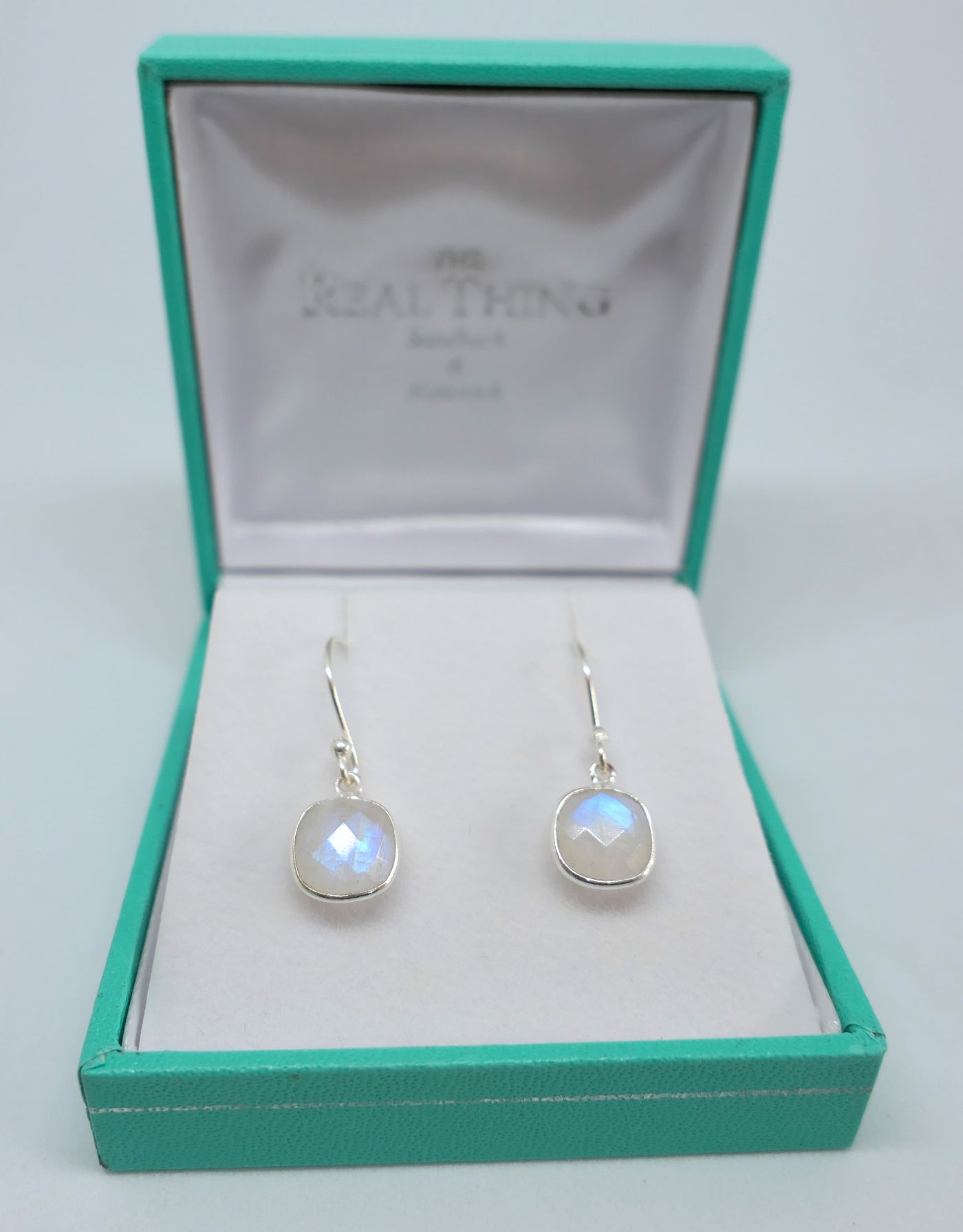 Rainbow Moonstone Square Drop Earrings