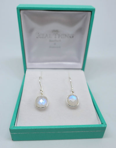 Rainbow Moonstone Square Drop Earrings