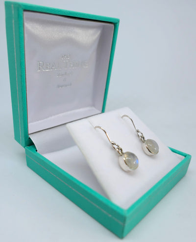 Round Moonstone Drop Earrings