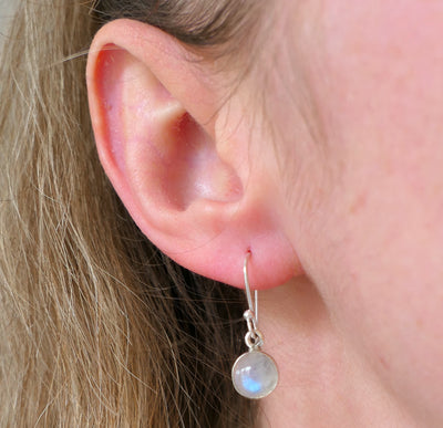 Round Moonstone Drop Earrings