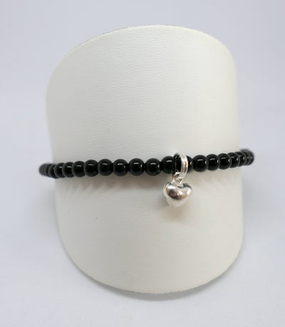 Black Onyx Bead Heart Bracelet