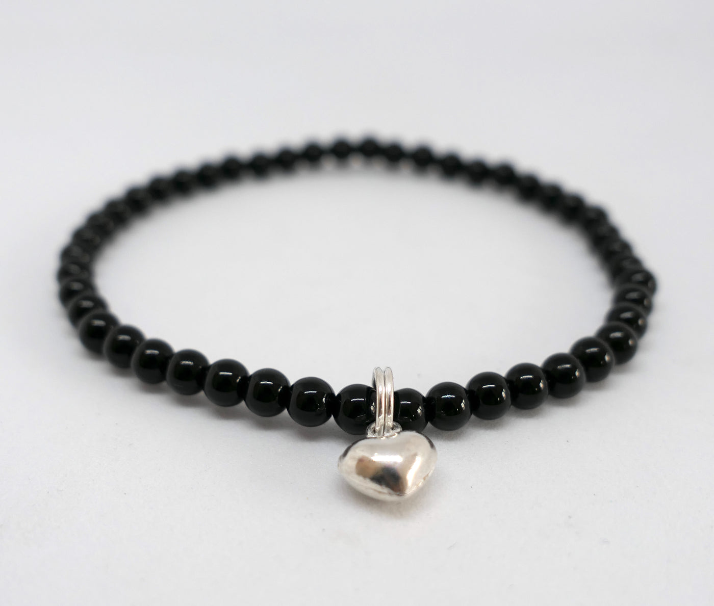 Black Onyx Bead Heart Bracelet