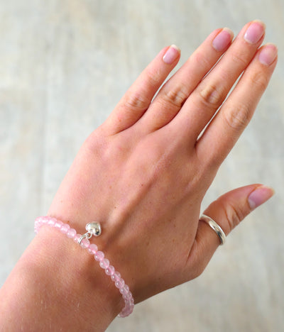 Rose Quartz Bead Heart Bracelet