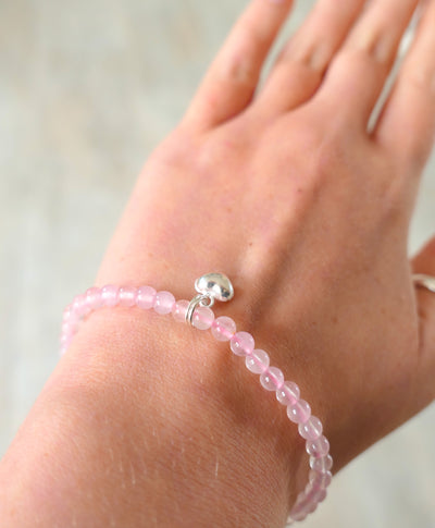 Rose Quartz Bead Heart Bracelet