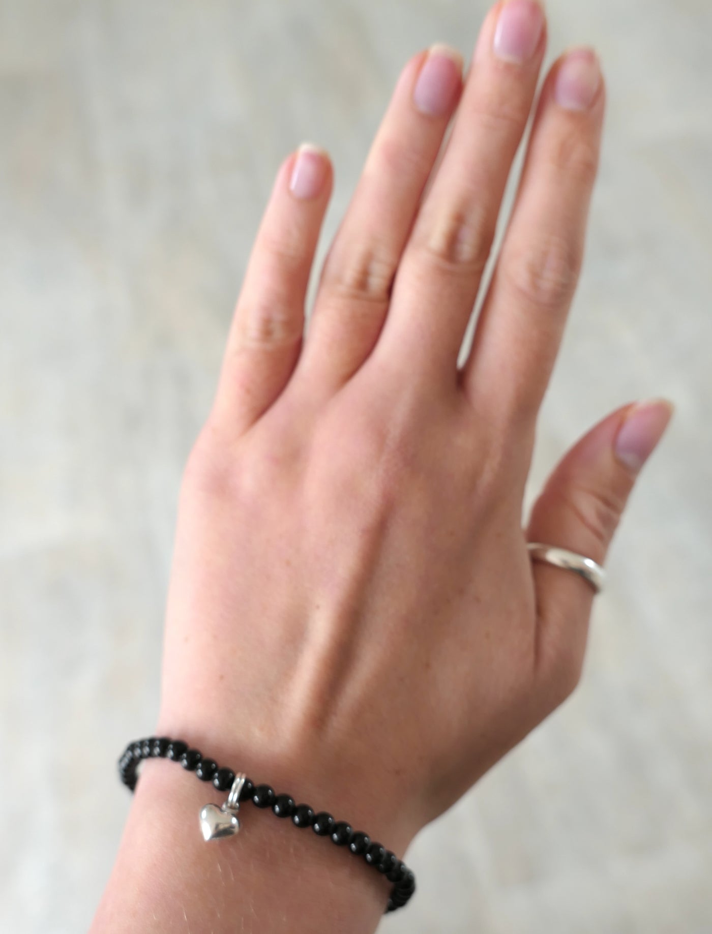 Black Onyx Bead Heart Bracelet