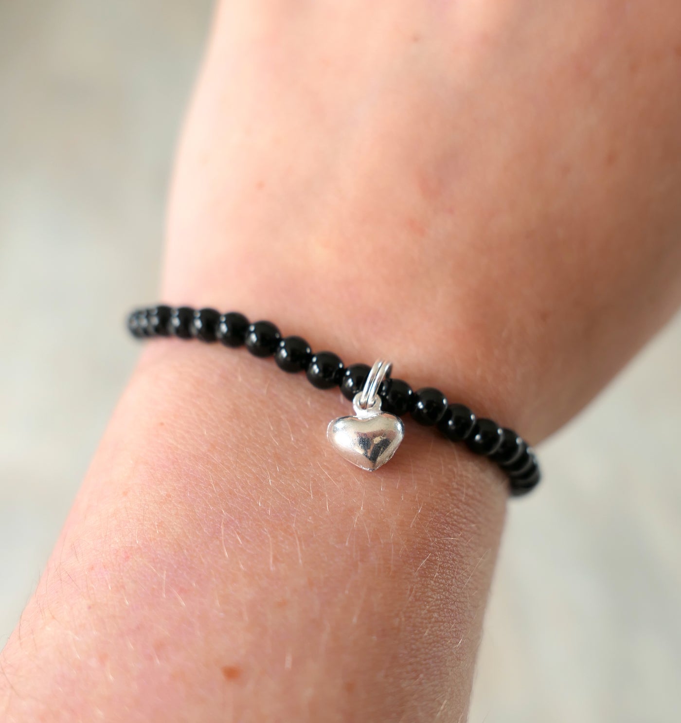 Black Onyx Bead Heart Bracelet