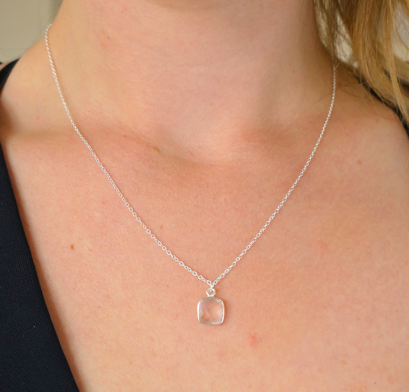 Rose Quartz Square Necklace