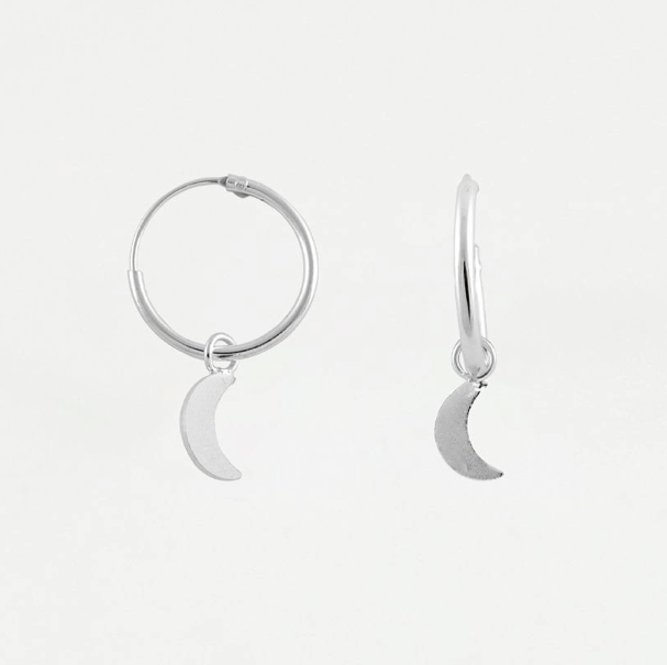 Silver Hoops with Dangly Moon Charm