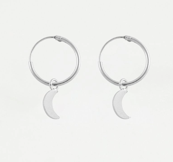 Silver Hoops with Dangly Moon Charm