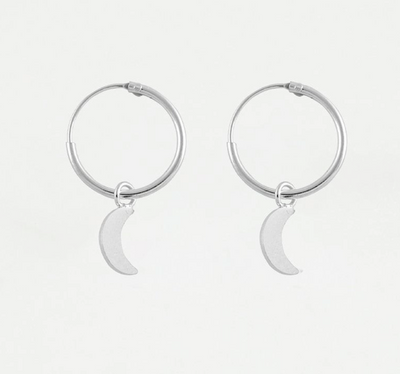 Silver Hoops with Dangly Moon Charm