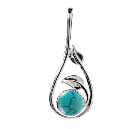 Silver Leaf Swirl Turquoise Pendant