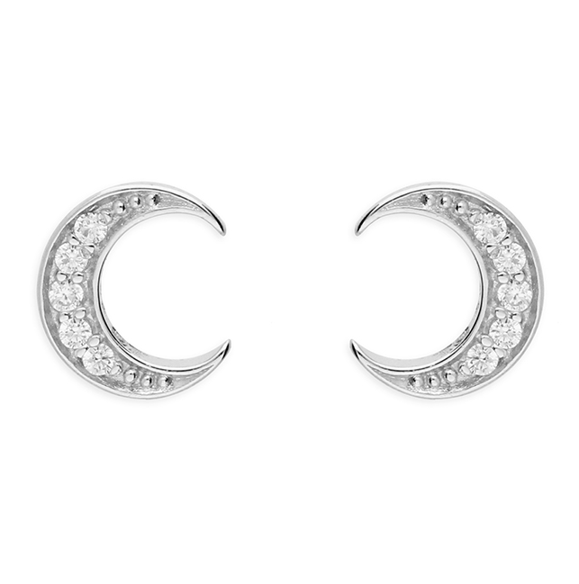 Crystal Moon Crescent Stud Earrings