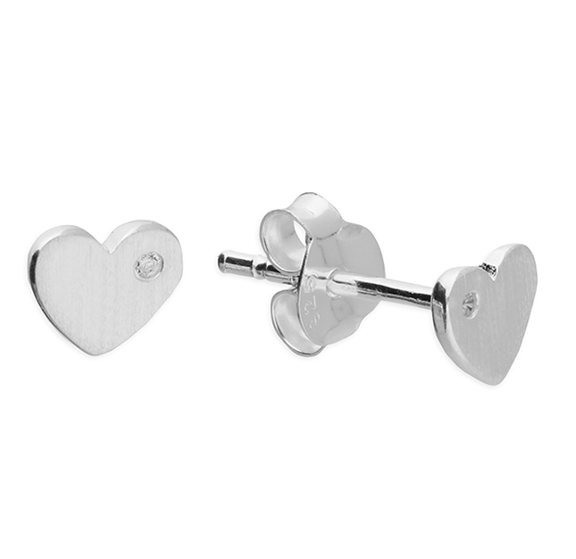 Brushed Heart CZ Stud Earrings