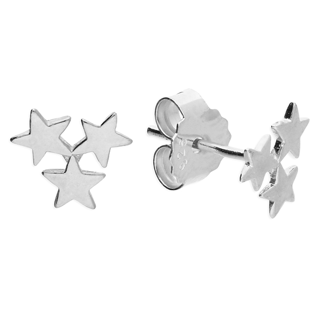 Silver 3 Star Small Stud Earrings