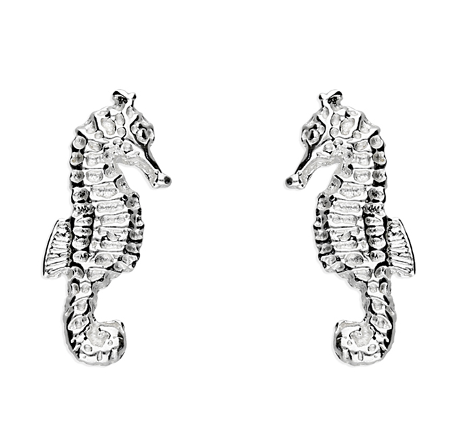 sterling silver 3D Seahorse Stud Earrings