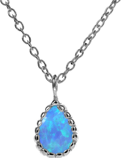 Blue Opal Scalloped Teardrop Pendant