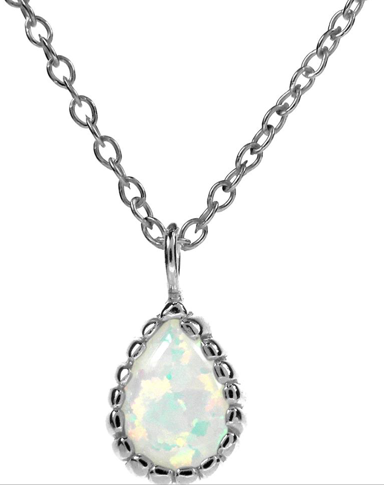 Opal Teardrop Scalloped Edge Pendant