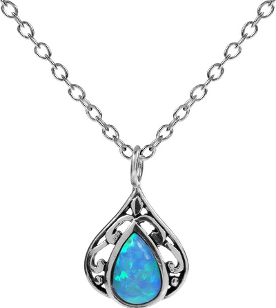 Blue Opal Teardrop Vintage Pendant