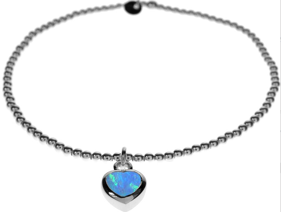 Blue Opal Heart Beaded Stretch Bracelet