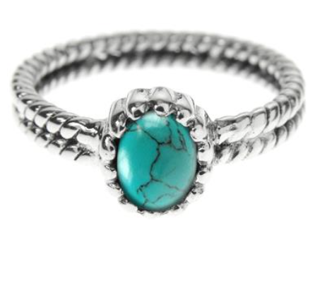 Silver Turquoise Oval Twisted Ring