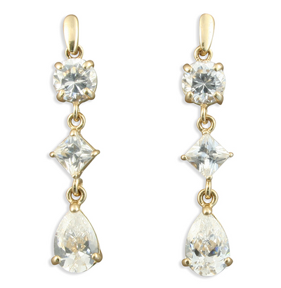 Gold Triple Crystal Drop Stud Earrings