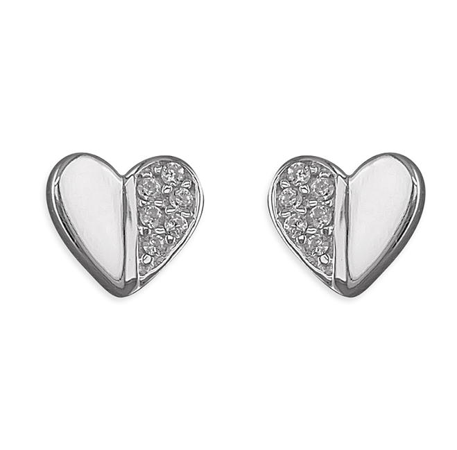 Half Sparkle Heart Stud Earrings