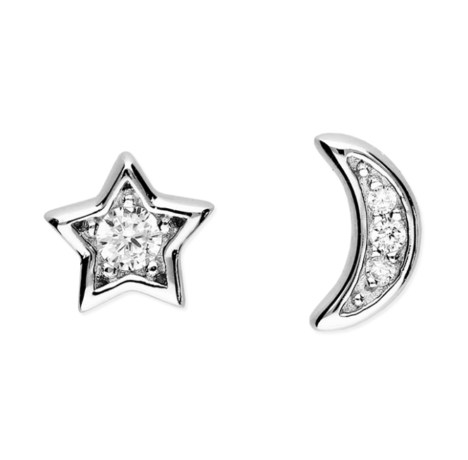 Sparkle Moon & Star Stud Earrings