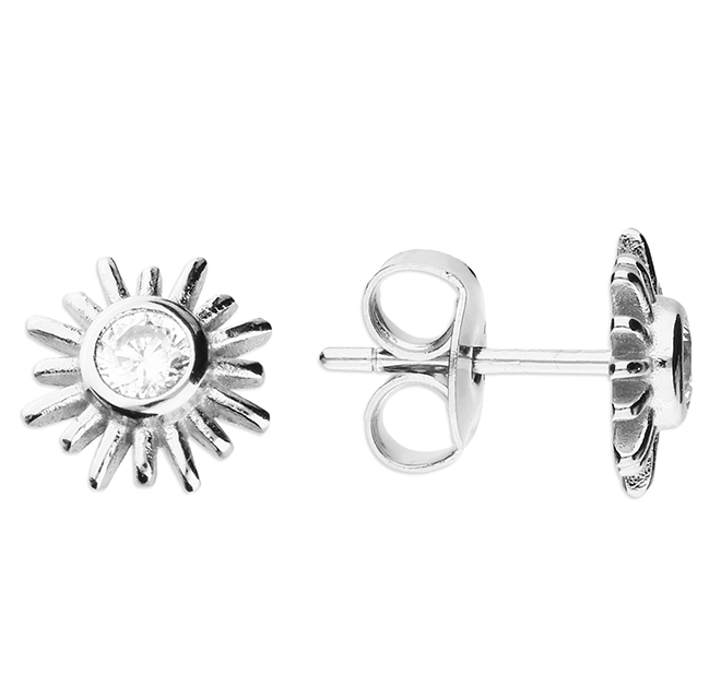 Silver Crystal Sun Stud Earrings