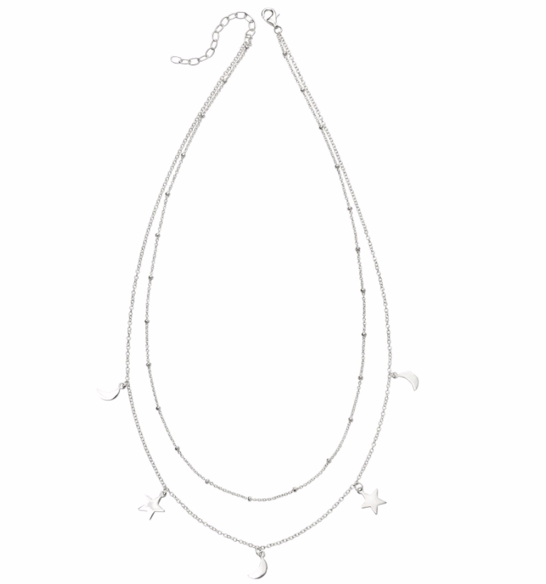 Silver Star & Moon Double Row Necklace