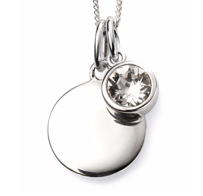 April Birthstone Silver Engravable Disc Pendant