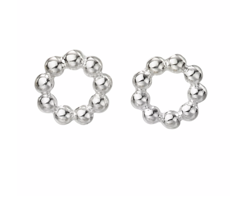 Silver Ball Circle Stud Earrings