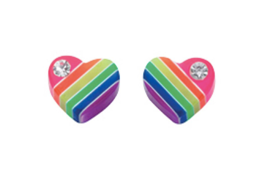 Rainbow Heart Crystal Stud Earrings