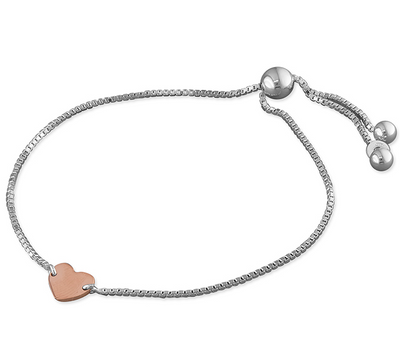 Silver Mini Rose Gold Heart Slider Bracelet