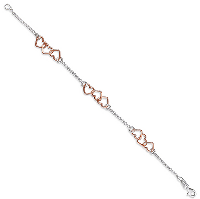 Silver & Rose Gold Linked Hearts Bracelet