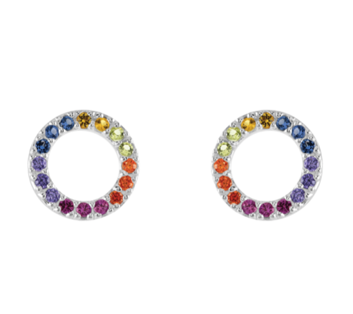 Dew CZ Rainbow Circle Stud Earrings