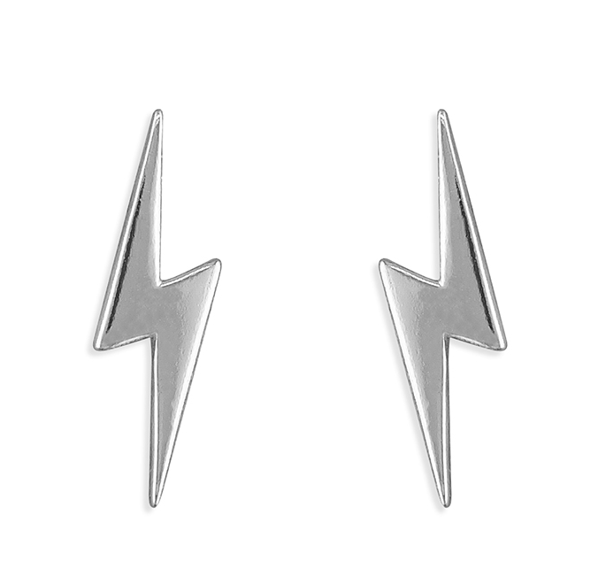 Silver Lightning Bolt Stud Earrings