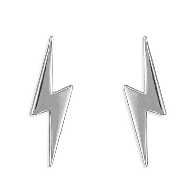 Silver Lightning Bolt Stud Earrings