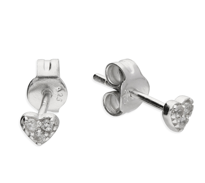 Small CZ Heart Stud Earrings
