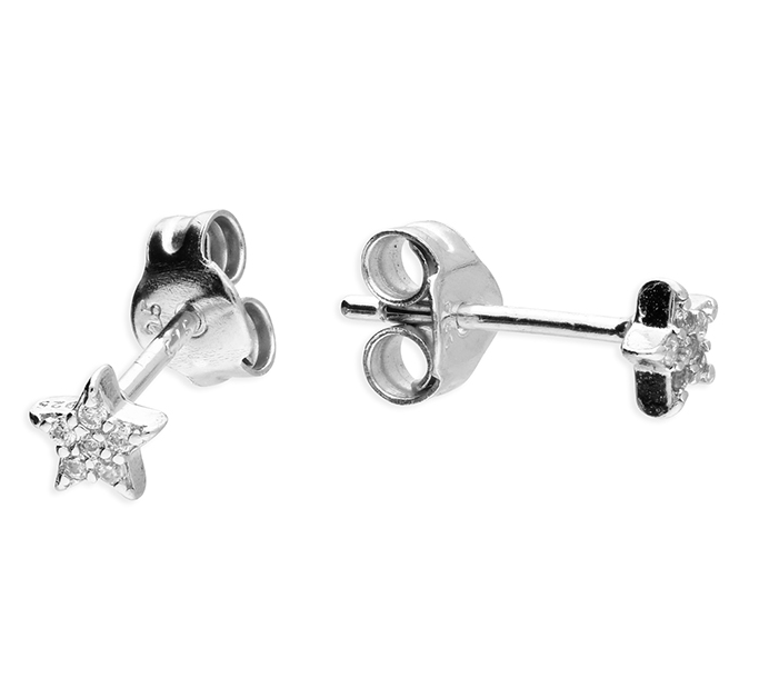 Silver CZ Star Stud Earrings