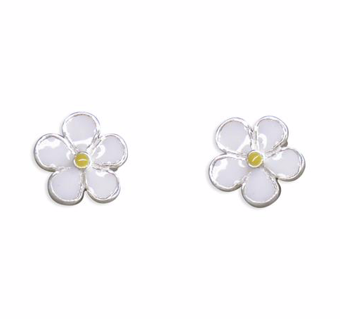 White Daisy Flower Stud Earrings